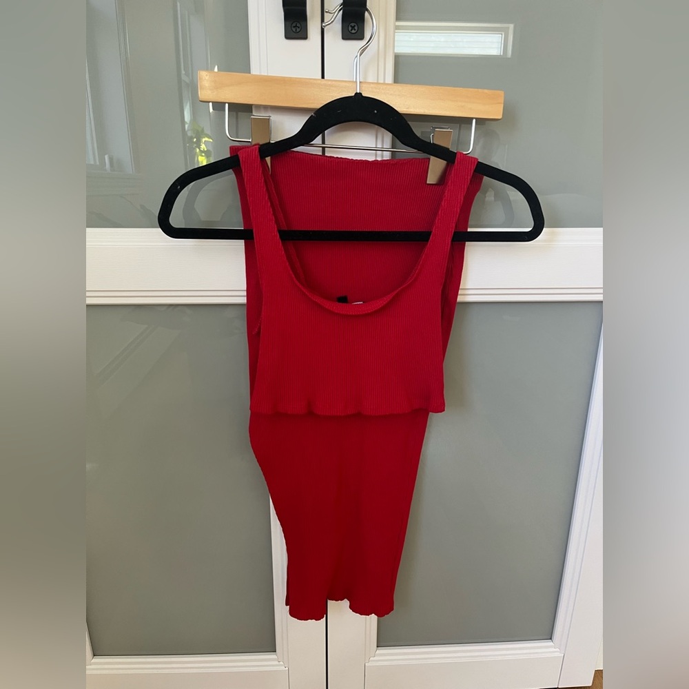 Red Sleeveless Ribbed Dress